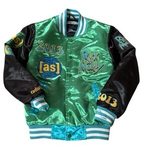 Rick & Morty Headgear Classics Green Adult Swim Satin Jacket Youth Size XS
